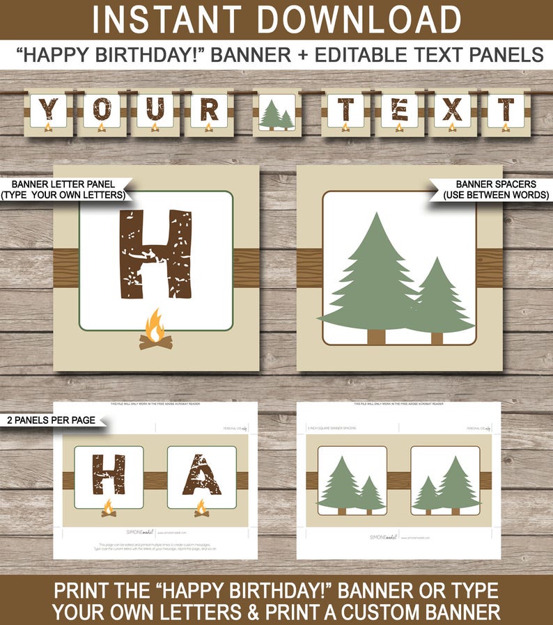Camping Birthday Party Invitation Decorations Templates Campout Printable Package Set Bundle Collection EDITABLE TEXT DOWNLOAD image 8