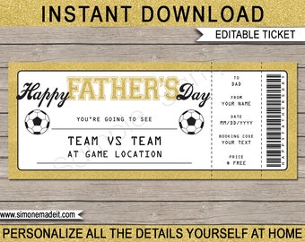 Bewerkbaar voetbalticket: vaderdagcadeau, afdrukbare coupon (digitale download)