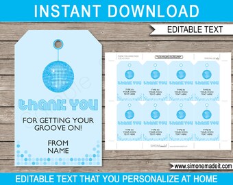 Disco Ball Favor Tags Template - Printable Dance Theme Birthday Party Thank You Tags - INSTANT DOWNLOAD with EDITABLE text - you personalize