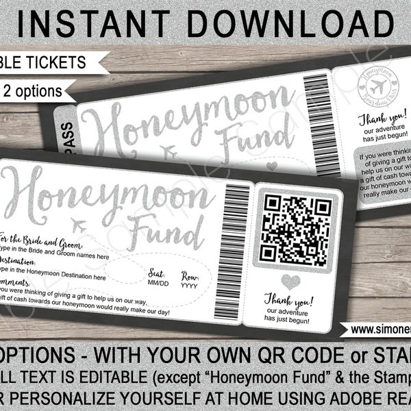 Honeymoon Fund Boarding Pass Template - Printable Wedding Wishes Plane Ticket - DIY INSTANT DOWNLOAD