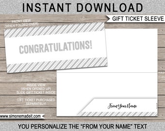 Sleeve / Envelope for Gift Tickets or money - Congratulations - Printable file - INSTANT DOWNLOAD with EDITABLE text - you edit at home