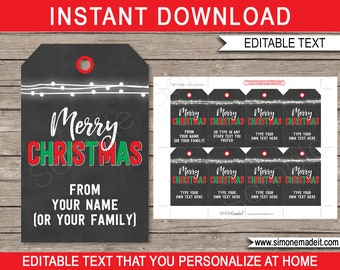 Christmas Gift Tags Template - Printable Xmas Gift Labels - INSTANT DOWNLOAD with EDITABLE text