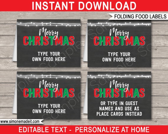 Christmas Food Labels Template - Printable Xmas Party Decorations
