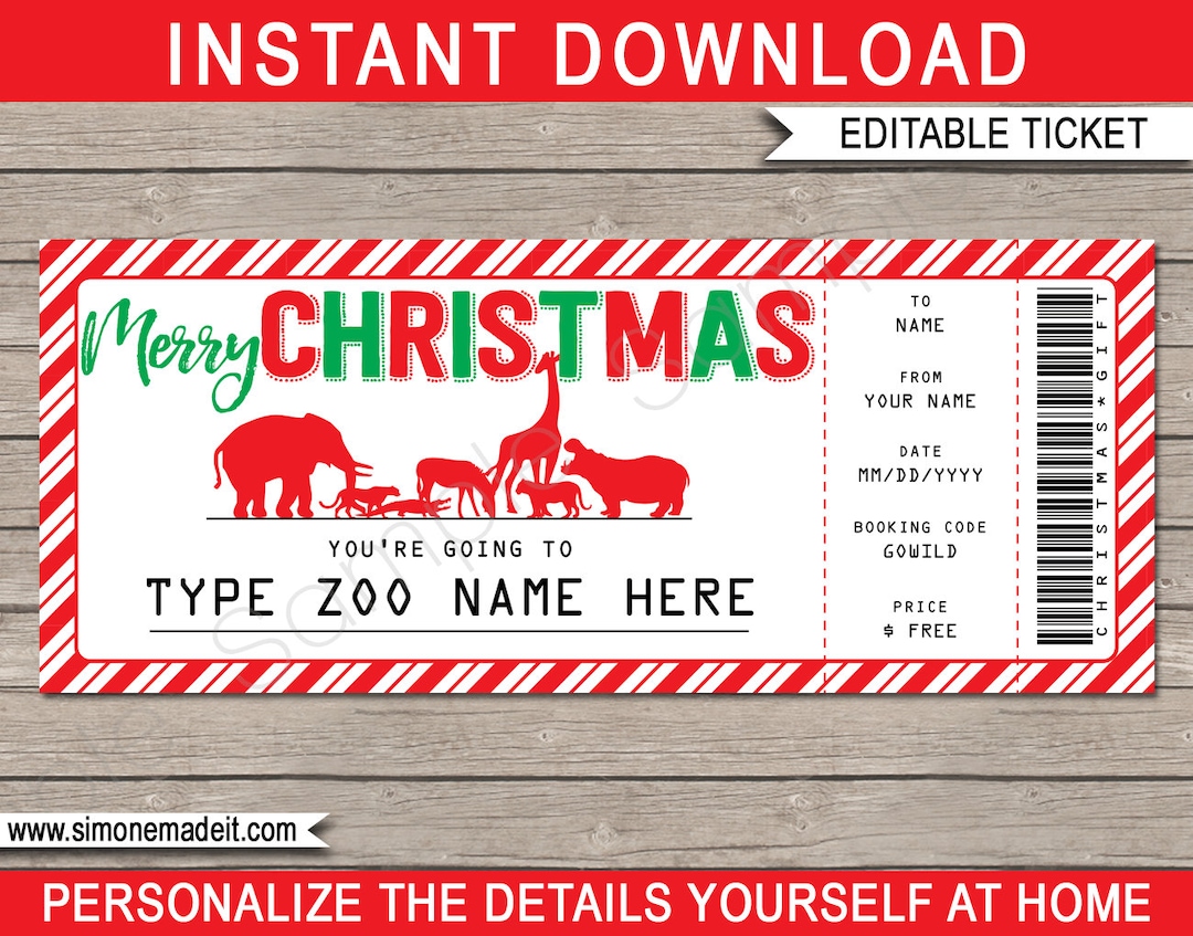 Zoo Ticket Template Printable Christmas Gift Voucher Surprise Trip Zoo Ticket Template Printable Christmas Gift Voucher Surprise Trip