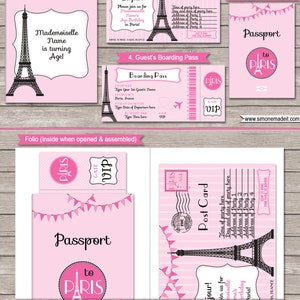 Paris Theme Party Templates with Invitation Printable Girls Birthday Decoration Bundle Pack Package Set Kit Collection DIY EDITABLE TEXT image 2