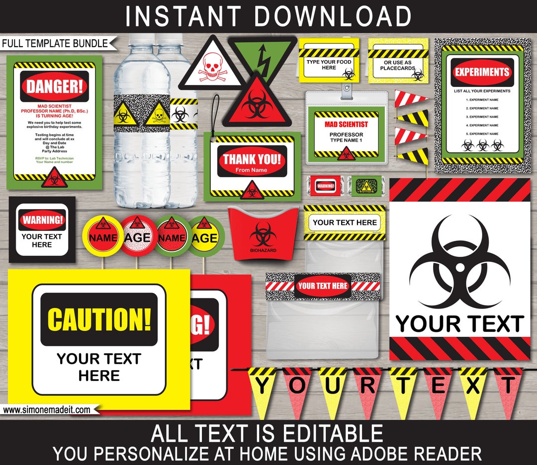 Science Theme Party Template Bundle Invitation Printable Birthday ...