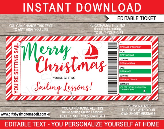 Sailing Lessons Christmas Gift Certificate Voucher Printable Template ...