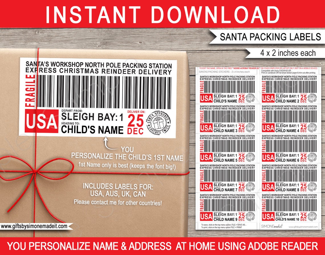 Santa Mail Labels Template Bundle Shipping Labels - Etsy