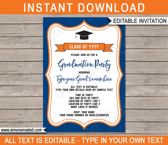 Commencement Social gathering Invites - armed service blue orange - Any Yr graphic about Printable Graduation Party Invitations named Commencement Celebration Invites - military services blue orange - Any Calendar year