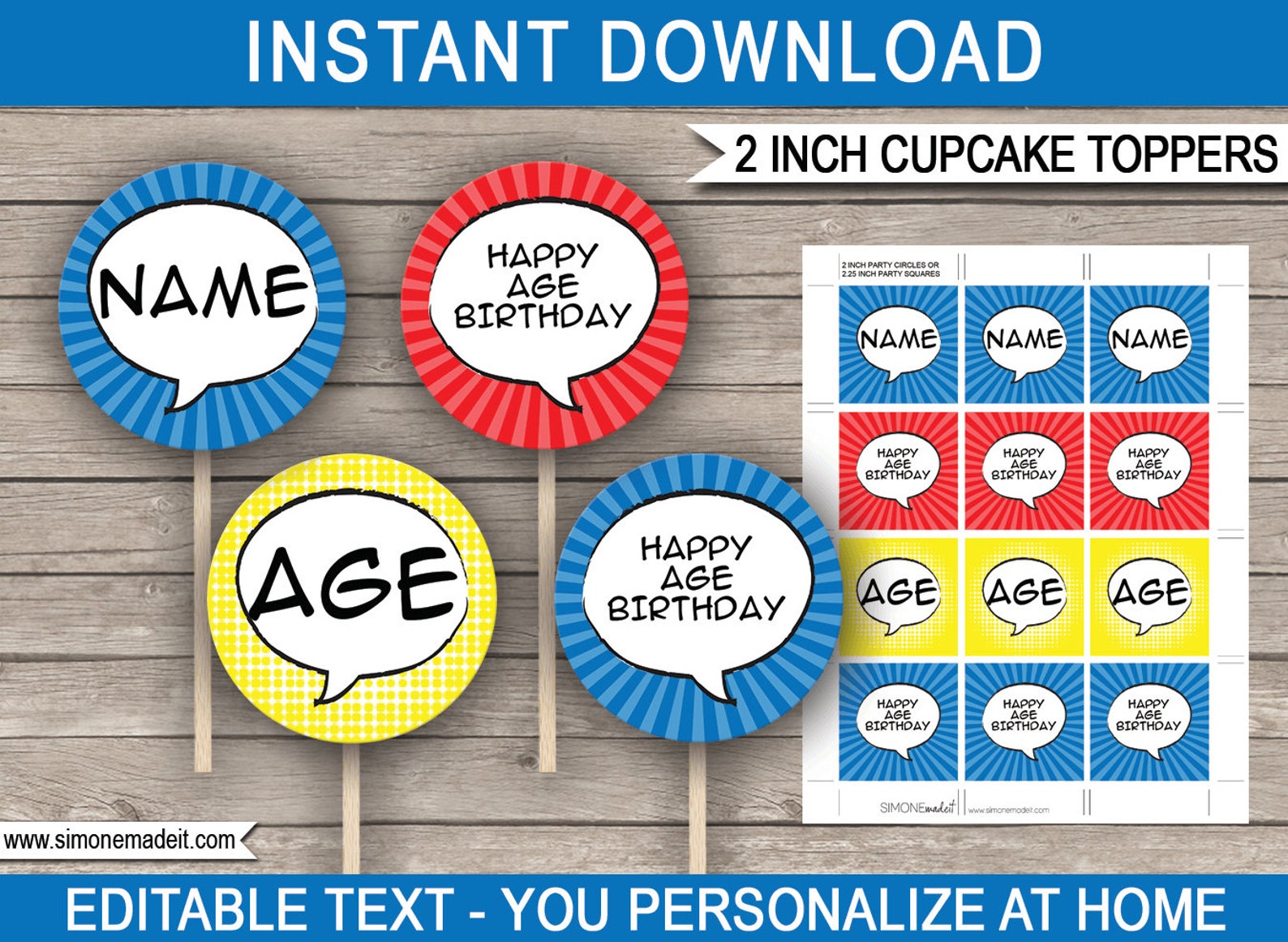 Superhero Cupcake Toppers Template Printable Super Hero | Etsy