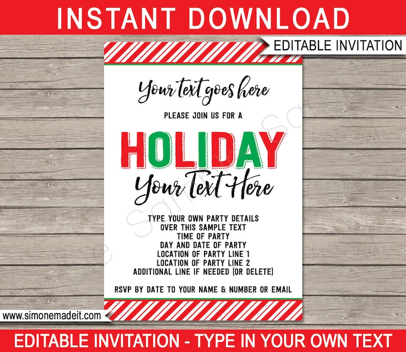 Vacation Celebration Invites Printable Vacation Invitations - Any Celebration - Quick Obtain with EDITABLE words and phrases - oneself customize at residence picture relating to Printable Holiday Invites called Holiday vacation Social gathering Invites Printable Getaway Invitations - Any Bash - Immediate Down load with EDITABLE phrases - on your own customize at house