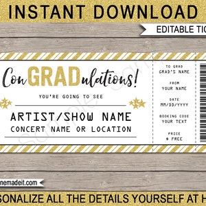 Abschlussgeschenk - Druckbare Konzertkarte - ÜberraschungsKonzert, Show, Musikfestival, Band, Aufführung - INSTANT DOWNLOAD mit EDITIERBARE Text