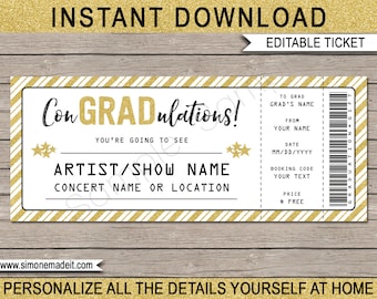 Graduation Gift - Printable Concert Ticket - Surprise Concert, Show, Music Festival, Band, Performance - INSTANT DOWNLOAD with EDITABLE text