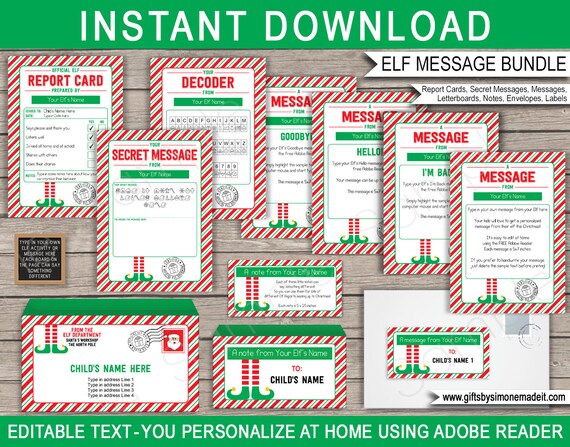 Elf Letter Kit Templates - BIG BUNDLE - Elf Mail Report Card Secret Message Letterboard Notes Envelope Labels - Editable Text Printable Il_570xn