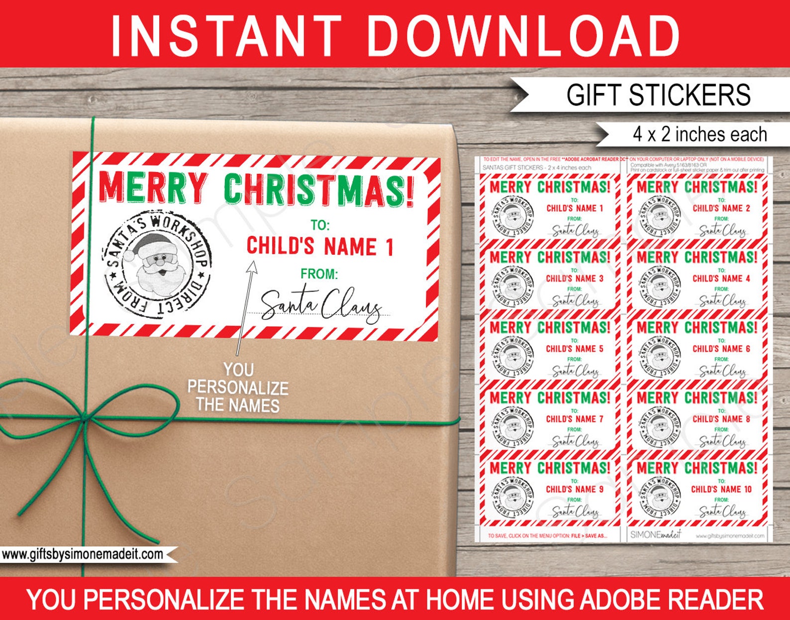 Christmas Gift Labels Template Printable Santa's - Etsy