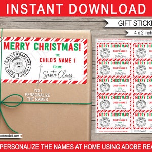 Christmas Gift Labels Template - Printable Santa's Workshop Stickers Tags - from Santa Claus - Custom - INSTANT DOWNLOAD with EDITABLE Names