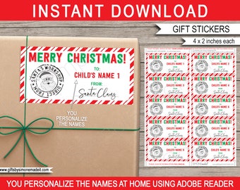 Christmas Gift Labels Template - Printable Santa&#39;s Workshop Stickers Tags - from Santa Claus - Custom - INSTANT DOWNLOAD with EDITABLE Names