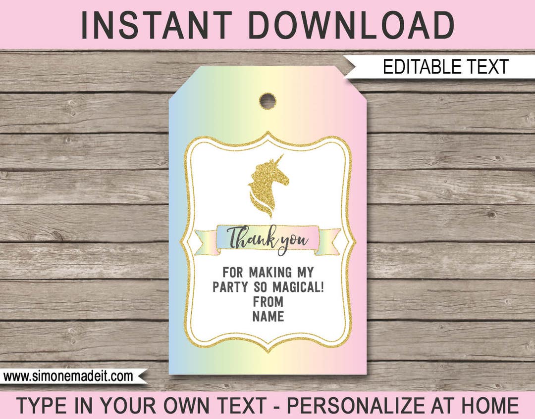 Unicorn Favor Tags - Unicorn Thank You Tags - Birthday Party Favors ...