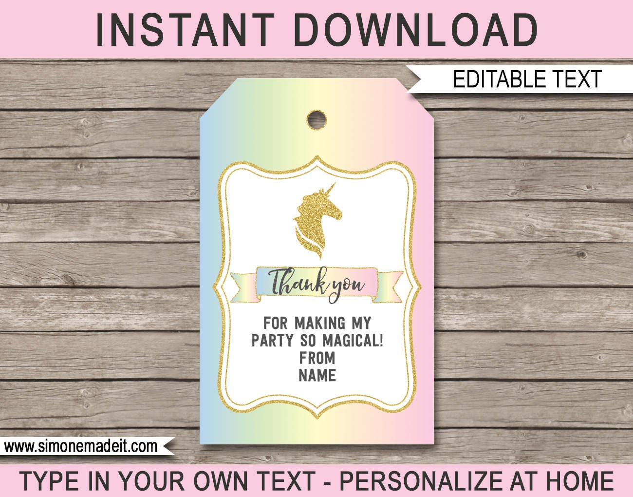 unicorn favor tags unicorn thank you tags birthday party etsy