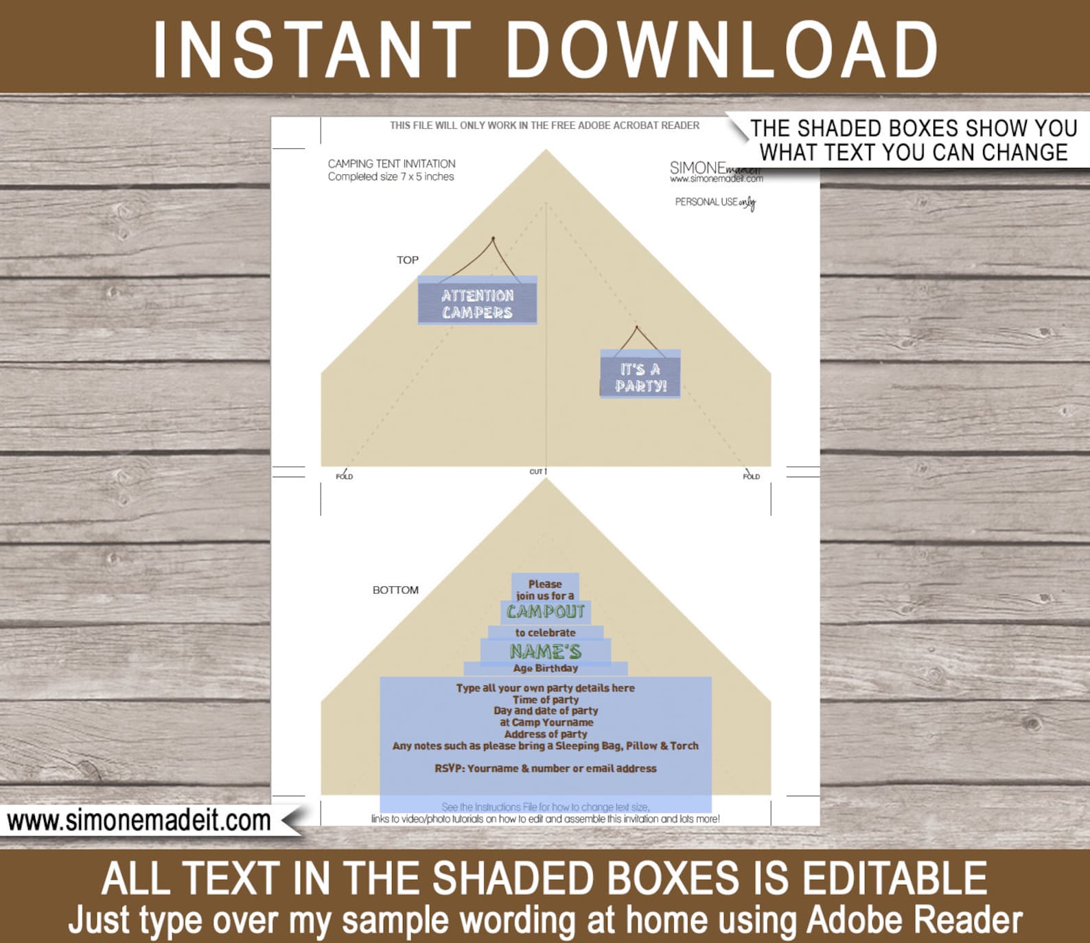 Camping Tent Invitation Template Printable Birthday Party Etsy