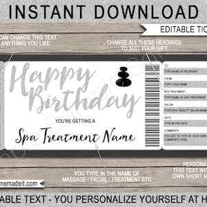 Spa Gift Voucher Certificate Coupon Printable Birthday Template - Massage Facial Body Wrap Scrub Manicure Pedicure Treatment - DOWNLOAD