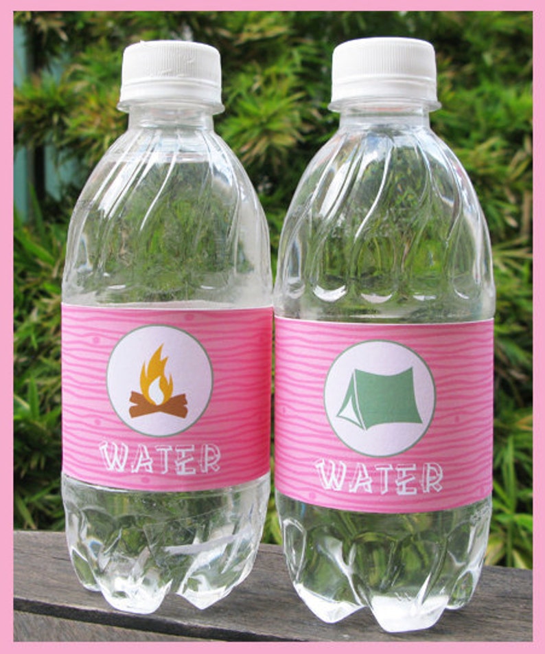 Girl Camping Party Water Bottle Labels or Wrappers INSTANT - Etsy