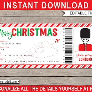 London Boarding Pass Weihnachtsgeschenk Ticket Vorlage - Druckbare Überraschungsreise Kurzurlaub Flug - INSTANT DOWNLOAD - EDITIERBARER Text