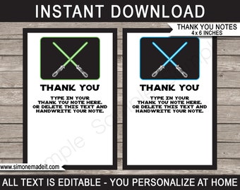 Star Wars Party Thank You Cards - Printable Thank You Notes - Star Wars Theme - Birthday Party - 4x6 - INSTANT DOWNLOAD with EDITABLE text