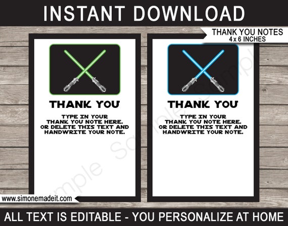 Star Wars Party Thank You Cards Printable Thank You Notes - Etsy