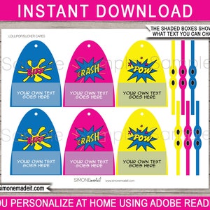 Pink Superhero Lollipop Capes Masks Template Printable Birthday Party ...