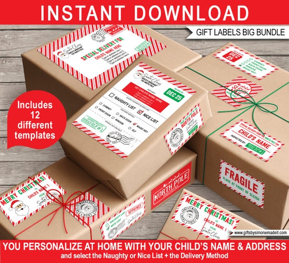Santa Labels Gift Tags North Pole Stickers Printable Template Mail 