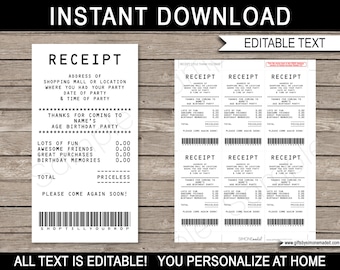 Credit Card Receipt Favor Tag Template - Printable Shopping Thank You - Mall Scavenger Hunt Birthday Party Favor Gift - EDITABLE DOWNLOAD