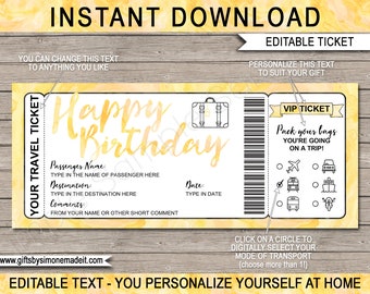 Birthday Travel Ticket Printable Boarding Pass Template - DIY Coupon - Surprise Holiday Reveal Gift Idea Trip, Bus Plane Car Boat Bike Train