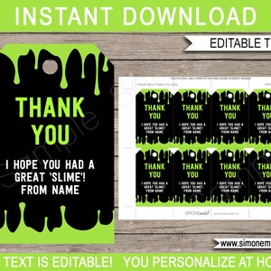 Slime Favor Tags Template - Printable Birthday Party Thank You Tags - Gift Tags - INSTANT DOWNLOAD - EDITABLE text
