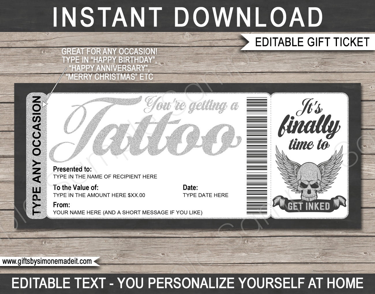 Tattoo Gift Certificate  braincandyinkapparel