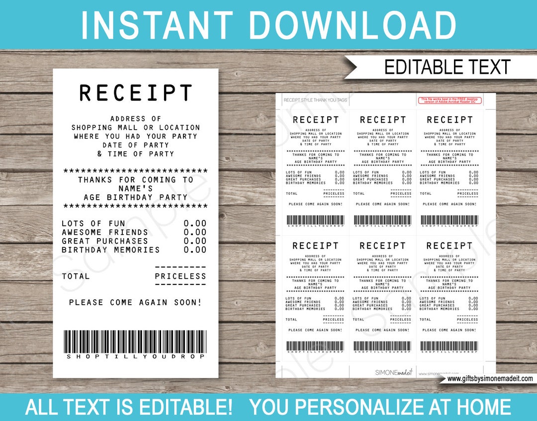 Receipt Favor Tag Template Printable Shopping Mall Thank You Gift Tags