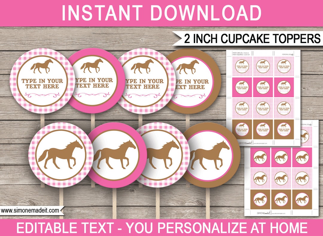 Horse Cupcake Toppers Template - Printable Pony Theme Birthday Party ...