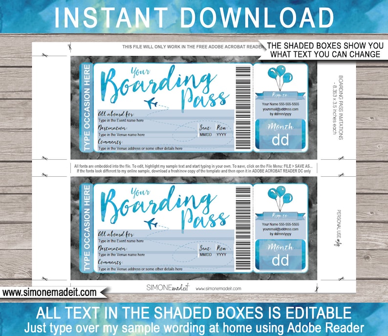 Boarding Pass Invitation Template Printable Birthday Party - Etsy