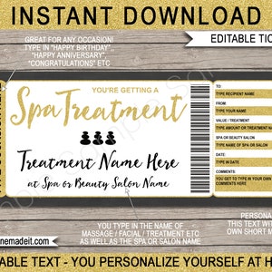 Plantilla imprimible de certificado de vale de regalo de spa - Masaje facial y corporal Tratamiento de spa para cualquier ocasión - DESCARGA INSTANTÁNEA con texto EDITABLE