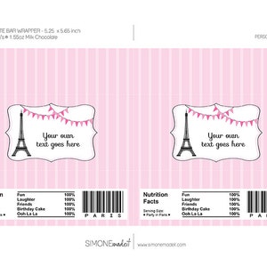 Paris Party Candy Bar Wrappers Template Printable Birthday Party Favors Chocolate Labels Paris Theme EDITABLE TEXT DOWNLOAD image 2