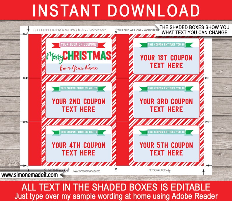 Printable Christmas Coupon Book Template Last Minute Personalized Custom Gift Vouchers Certificate INSTANT DOWNLOAD with EDITABLE text image 2