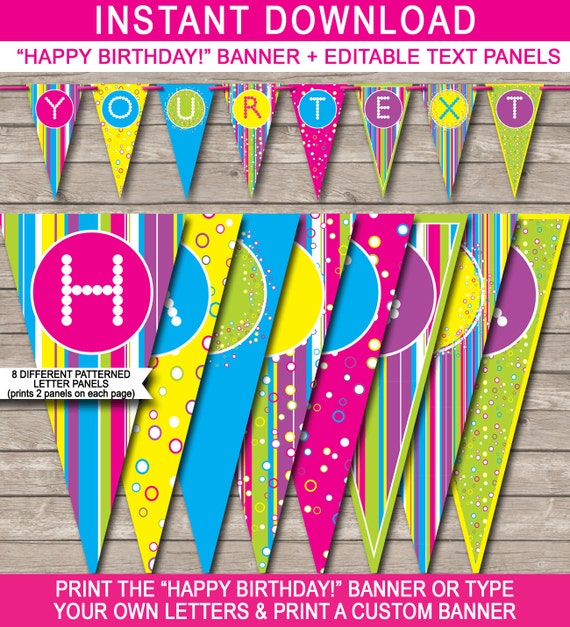 Girls Birthday Banner Colorful Happy Birthday Banner Custom