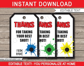 Paintball Favor Tags Vorlage - Dankeschön Tags - Druckbare Geburtstagsgeschenke - INSTANT DOWNLOAD mit EDITIERBARE Text - Sie personalisieren