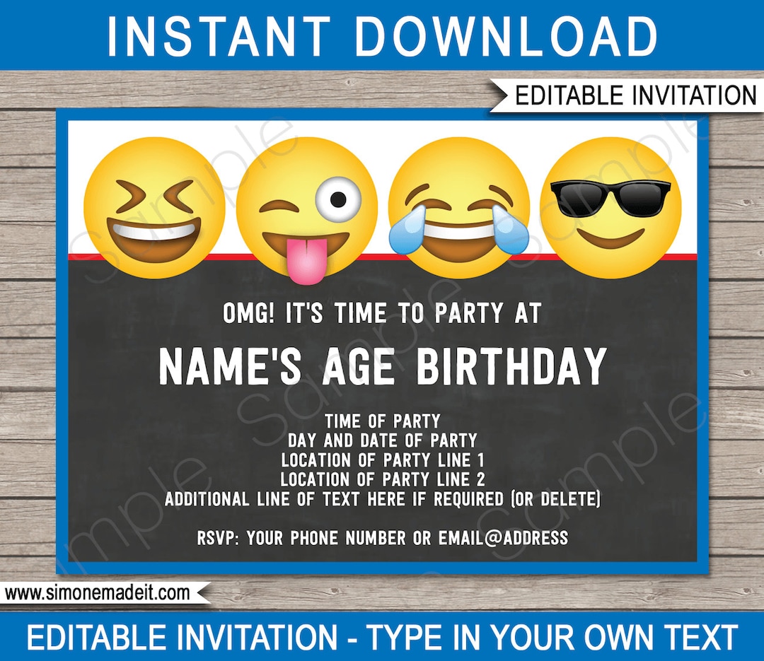 Emoji Birthday Party Invitation Template: Editable Text (instant Download)  - Etsy, image size:1080x935