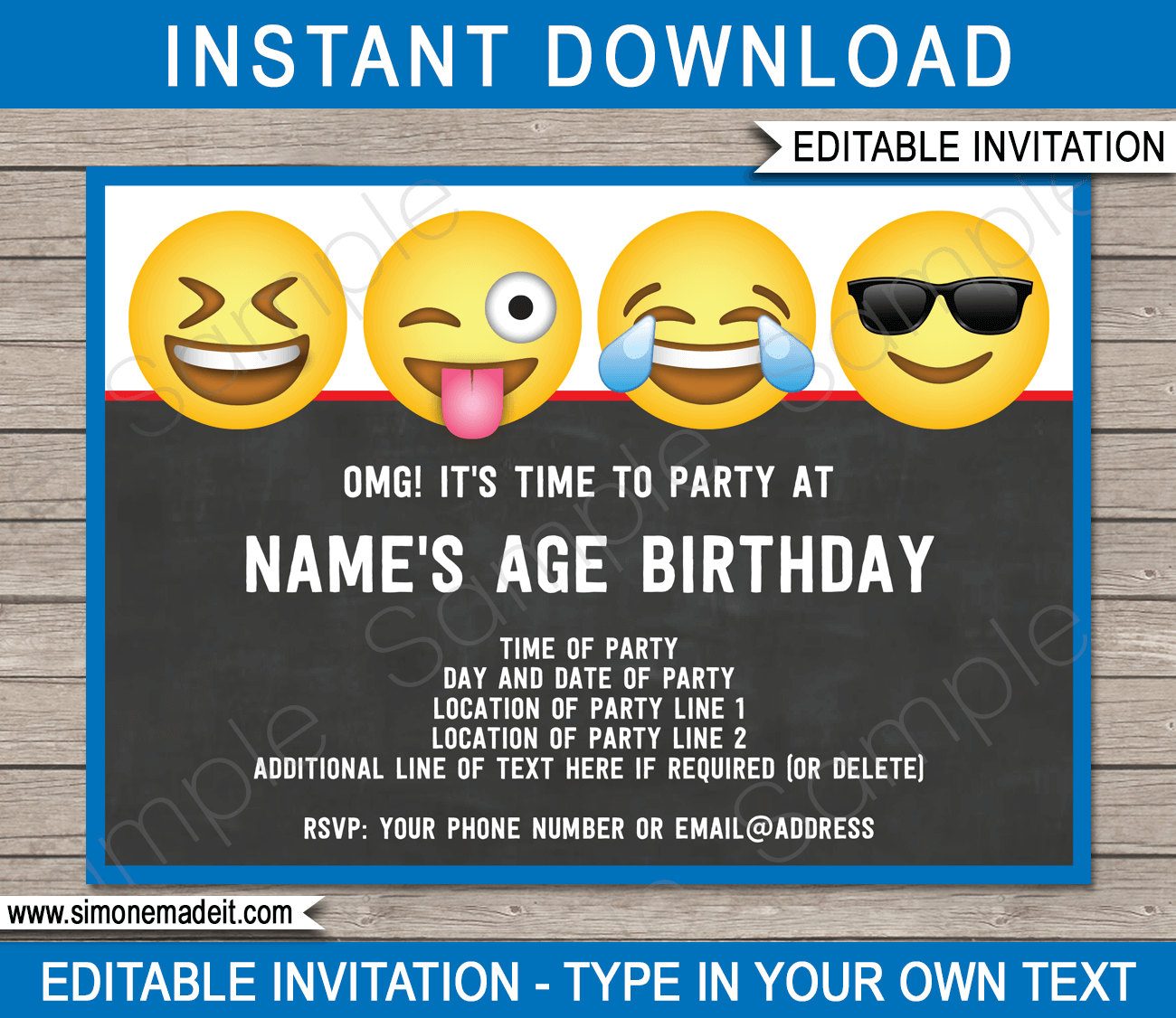 Emoji Invitation Template Boy Blue Checkered Groovy Boy Birthday