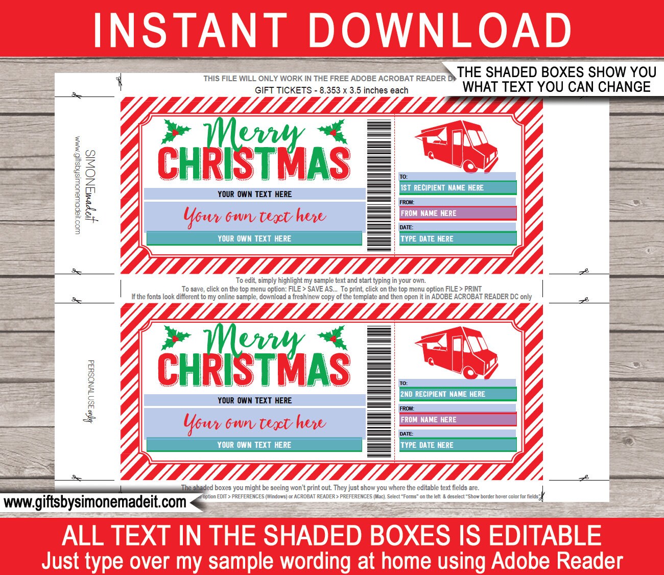 Food Truck Ticket Gift Voucher Certificate Card Christmas Etsy España