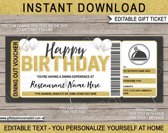 Dinner Gift Certificate Birthday Meal Voucher Template - Restaurant, Night Out, Dining, Food, Meal Delivery Card Ticket Coupon - YOU EDIT