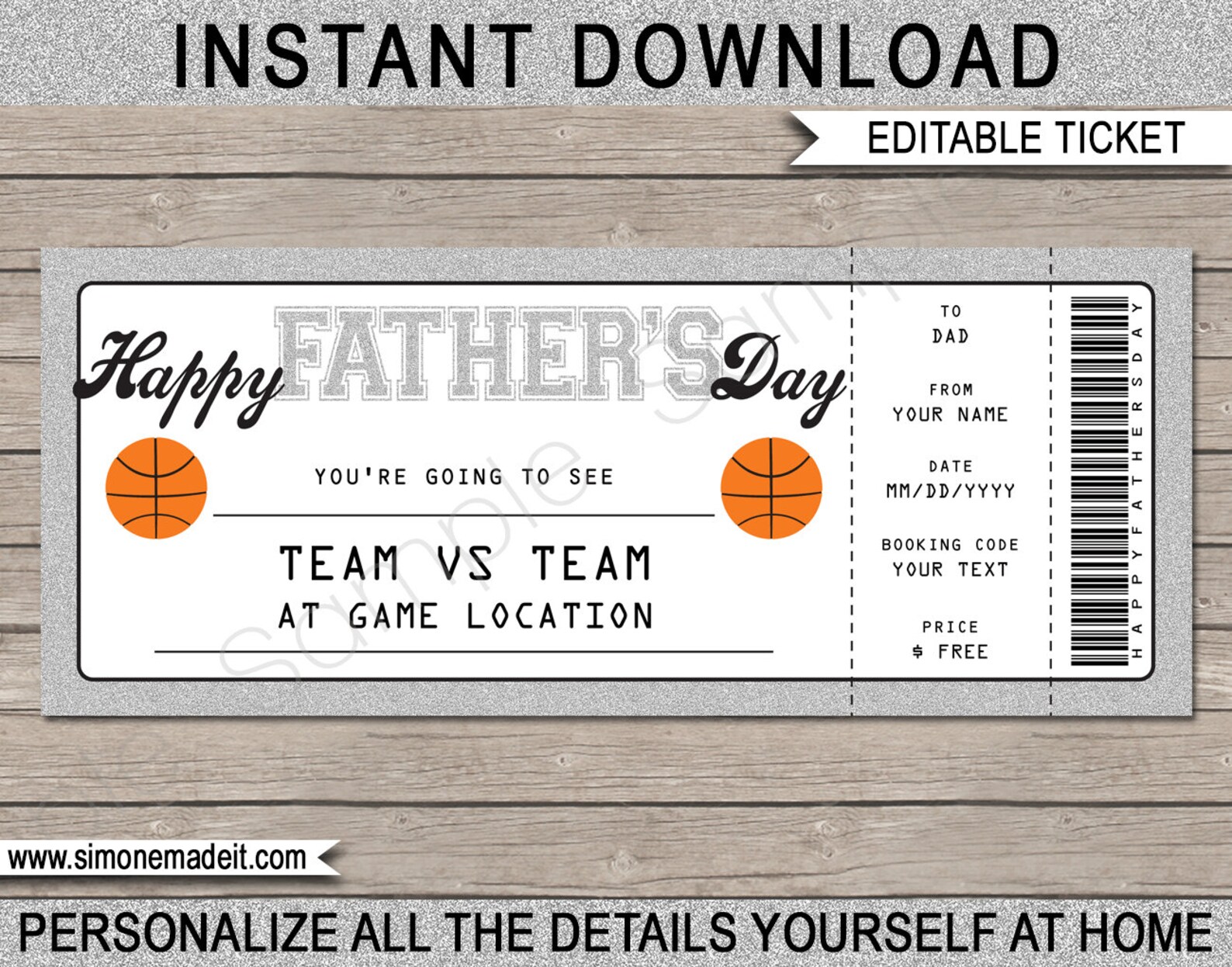 fathers day basketball ticket gift voucher printable etsy