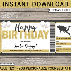 Duiken Ticket Sjabloon Cadeaubon Voucher Kaart - Verjaardagscadeau Ervaring Afdrukbaar Bestand - DIY Coupon - BEWERKBARE Tekst DOWNLOAD