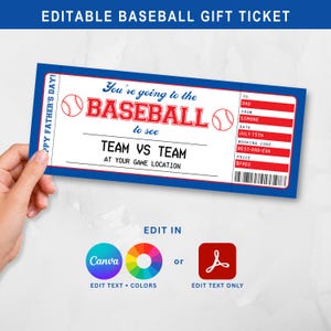 Baseball Game Ticket Template: Printable Surprise Gift Voucher, Canva and Adobe Reader PDF